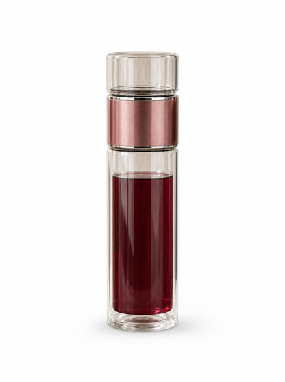 Botella de vidrio infusora Infinitea color rosa