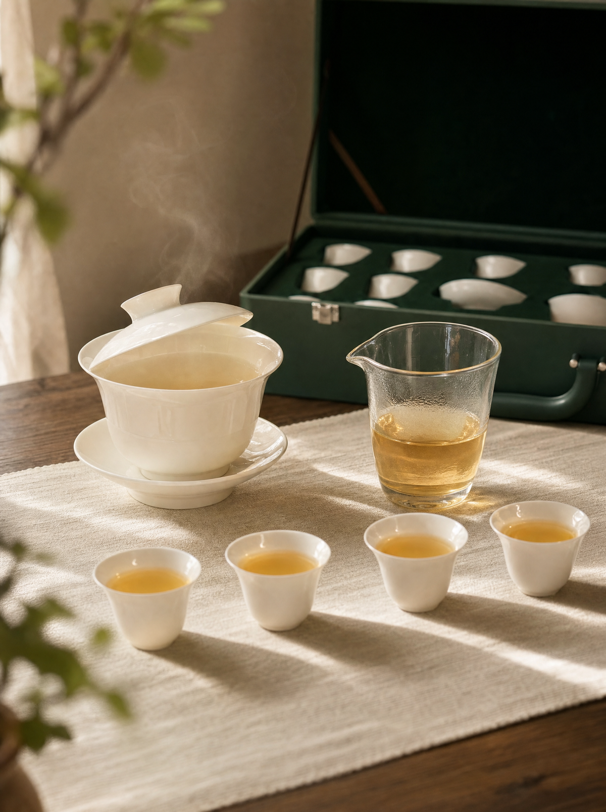 Set premium gongfu 14 piezas en maletín verde Infinitea — vista 3