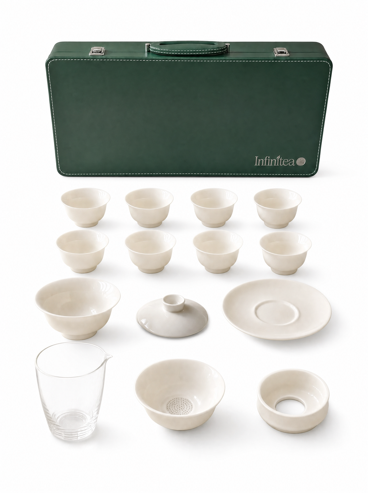 Set premium gongfu 14 piezas en maletín verde Infinitea — vista 5