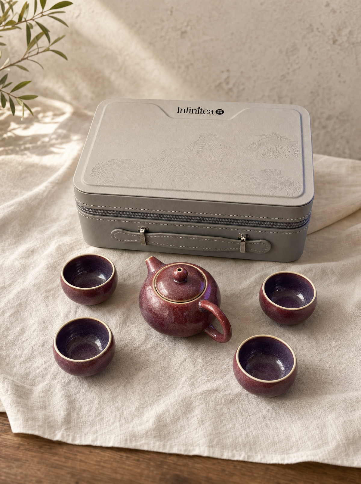 Set de té Junyao morado de viaje Infinitea — vista 1