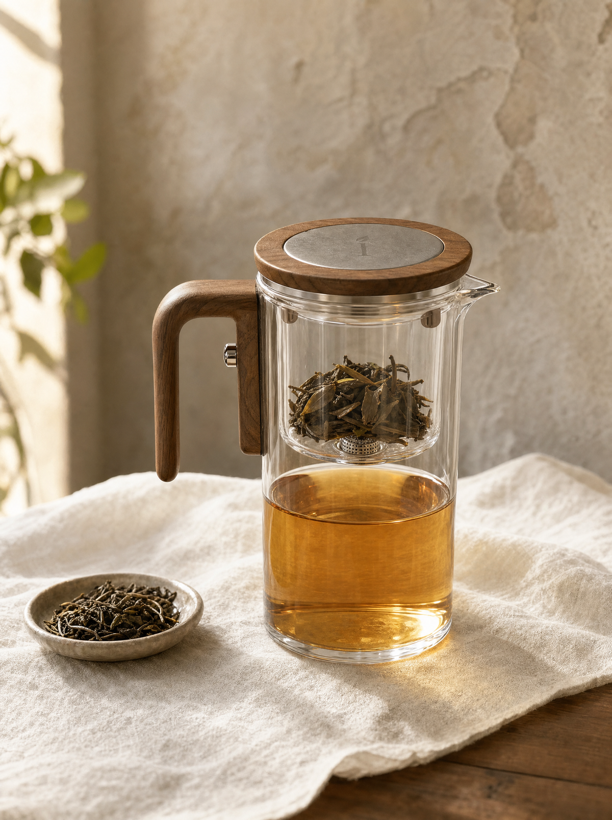 Tetera de vidrio con infusor y tapa de madera Infinitea — vista 1